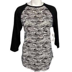 LuLaRoe Randy Black White‎ Zebra Tiger Raglan Sleeve Top sz Medium NEW